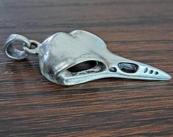 Sterling Silver Bird Skull Pendant: Gothic Crow Head Charm