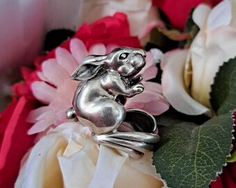 handmade bunny Rabbit Ring 925 Sterling Silver Punk Bunny Ring Rabbit open Ring Animal Adjustable Ring. 925 silver, wk silver