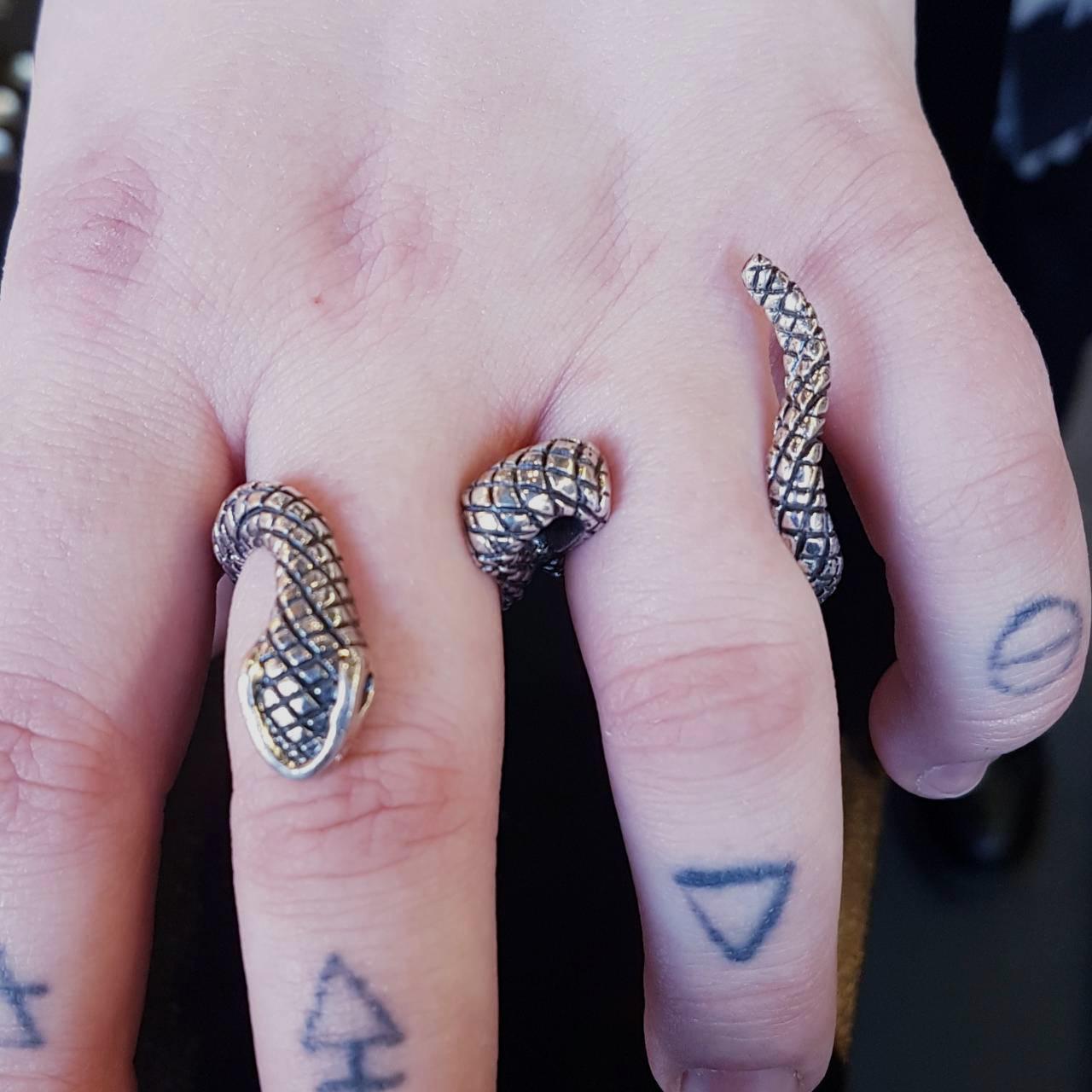 Two Snake Rings TWO FINGER Double Snake Ring: Adjustable Size Talisman,925 Sterling ...