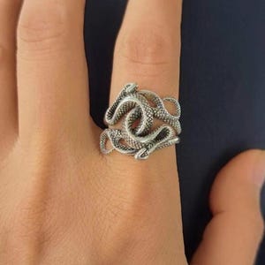 Double Snake Ring, Two Snake Sterling Silver Animal Ring, Adjustable Snake Ring.