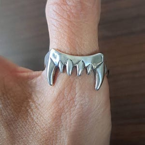 Sterling Silver Vampire Fang Ring: Handmade Monster Teeth Statement