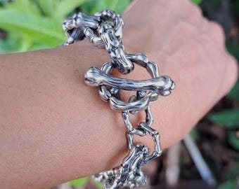 VINTAGE SILVER BAMBOO 925 sterling silver Bracelet 8.5 inch gift birthday unisex