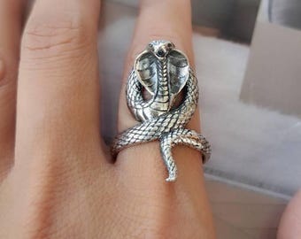 SNAKE KING COBRA ring 925, sterling silver snake ring ,statement ring animal lovers hip hop boho fashion ring.