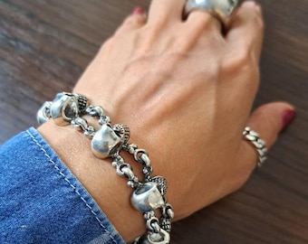 925 STERLING SILVER skulls Bracelet Mens Biker Punk Rocker.unisex 8 inch iconic motorcycle jewellery,