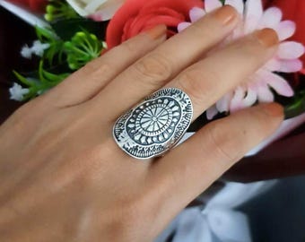 HANDMADE SILVER RING bold statement ring from 925 sterling silver unique statement ring for women, boho hip hop fashion ring
