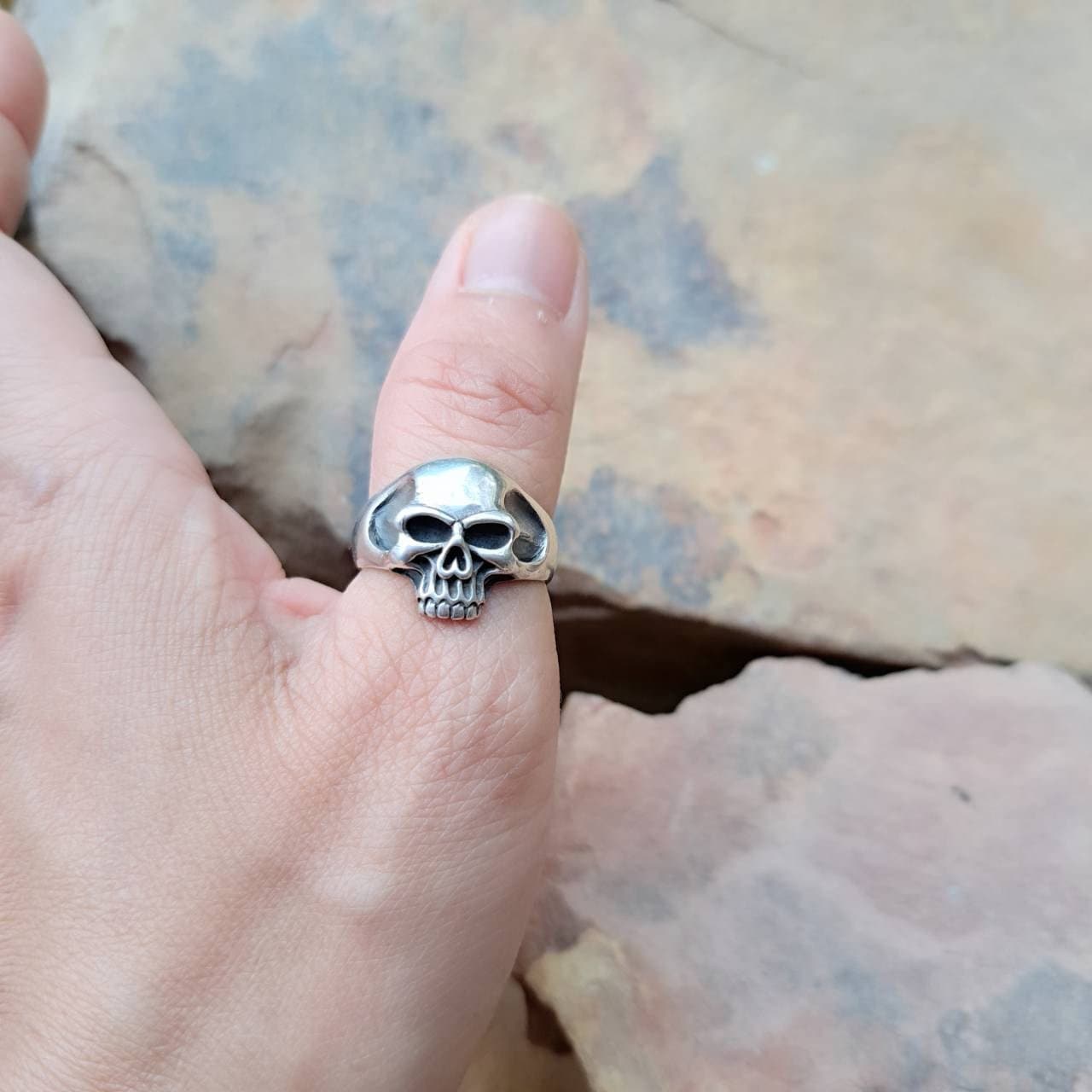 Anello Teschio Regolabile In Lega Metallica, Stile Biker Gotico Punk Rock, Argento, Taglia 11, Unisex