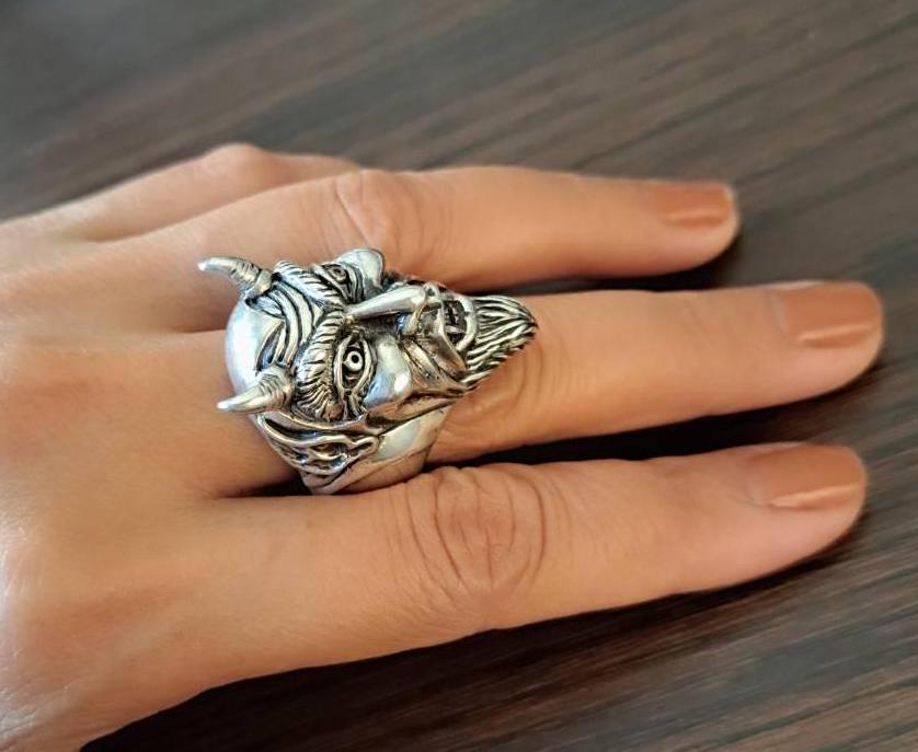 激安通販の DEVIL'S SILVER STERLING 925 Head Bespoke Art, Japanese Ring アクセサリー