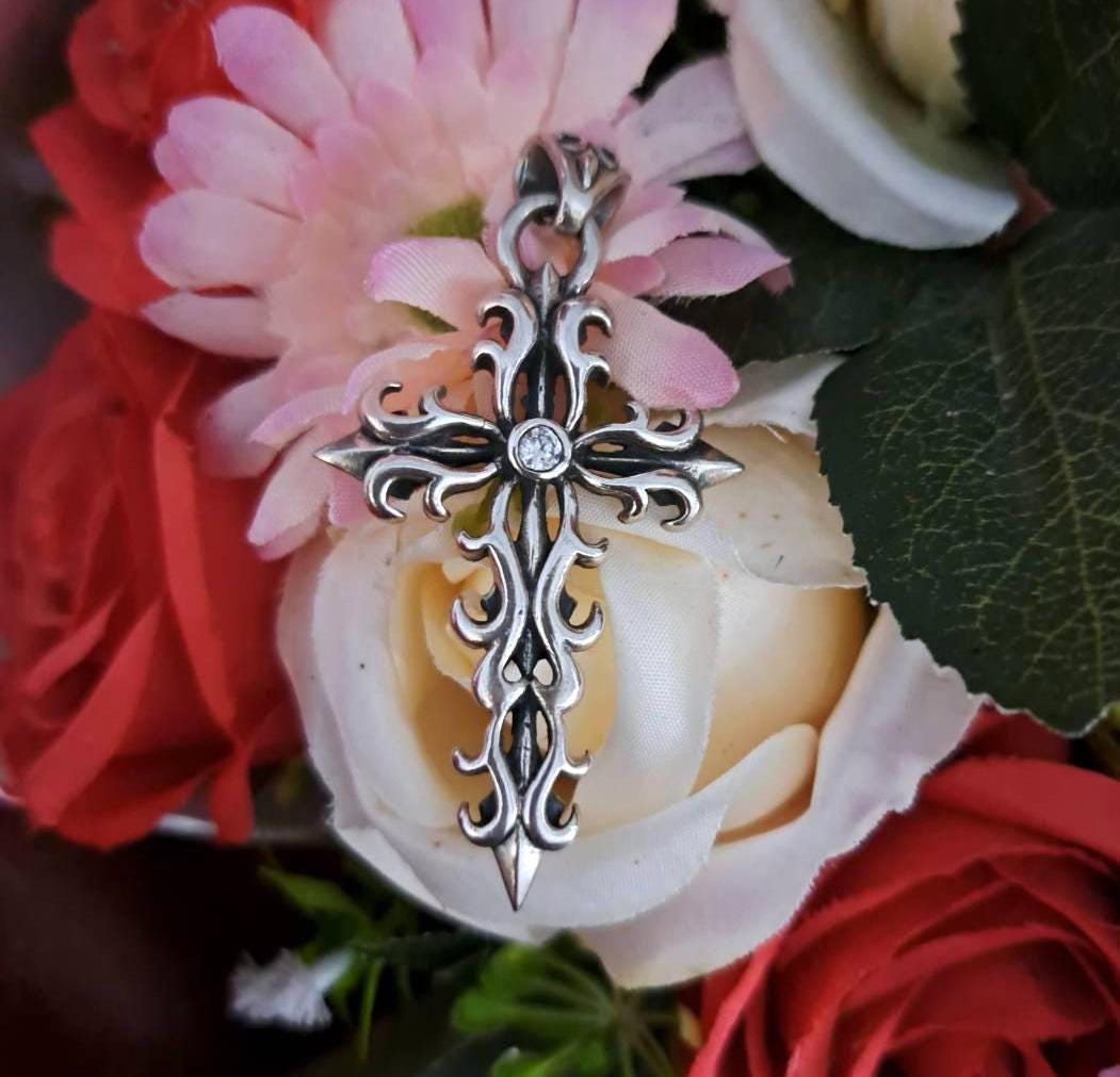 CROME HEARTS CROSS Pendant, style necklace cross ,925 sterling silver, unique cross , gothic, biker , rocker ,gift for him gift for her,