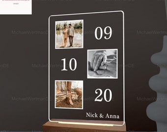 Luz de noche de boda con foto personalizada, placa de aniversario con foto, regalos de compromiso con foto, regalos para recién comprometidos, regalo personalizado