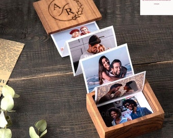 Boîte photo personnalisée en bois, boîte souvenir photo amovible pour couple, cadre photo en bois d'anniversaire, cadeau de fête de mariage, boîte photo amovible