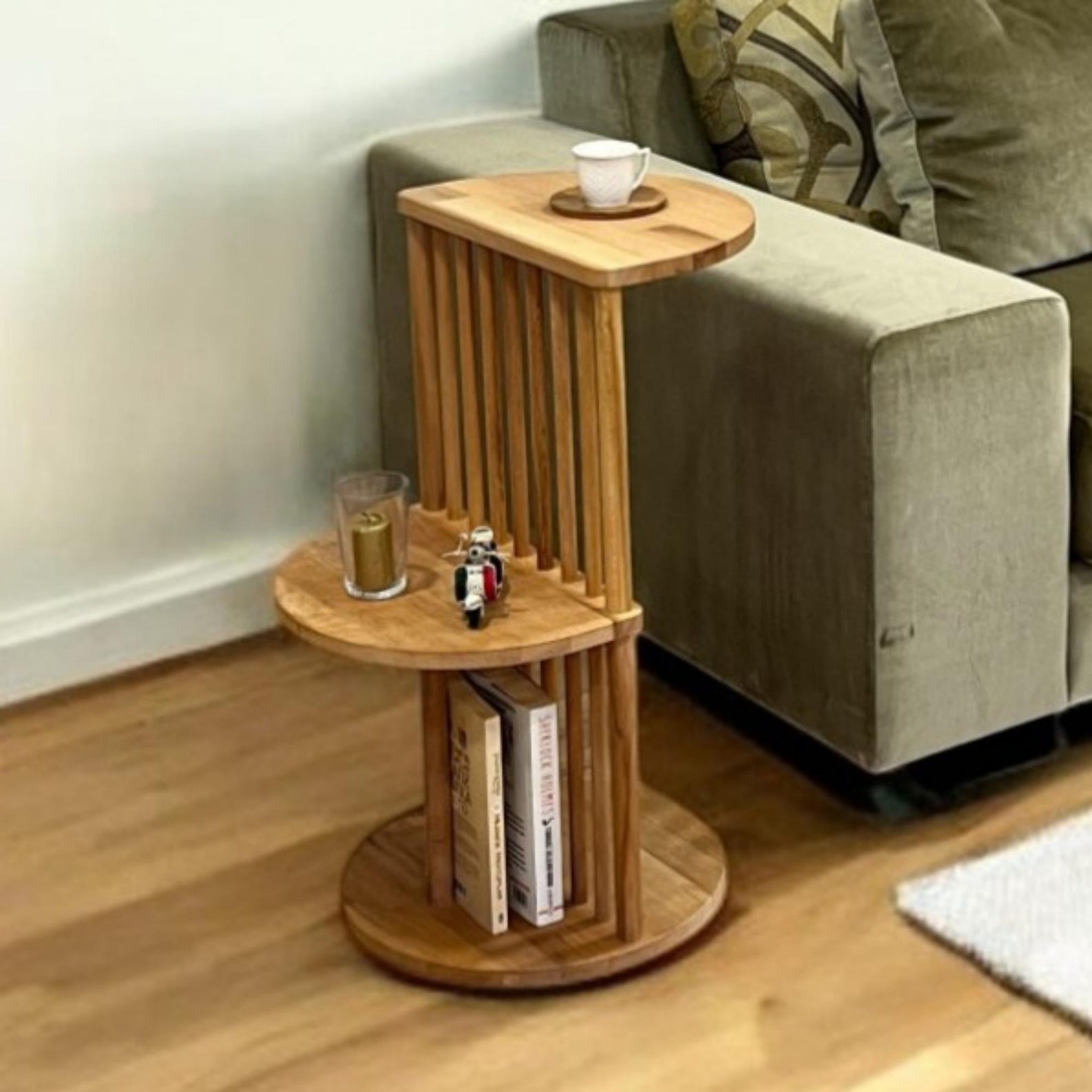 Wooden Side Table With Shelves - Solid Beech Wood, Rustic Coffee Table ...