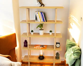 Modernes Bücherregal mit 5 Ablagen aus Holz: Wohnzimmer Büro Aufbewahrung
