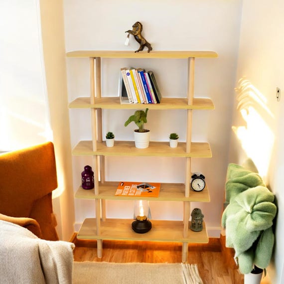 Modern 5-Shelf Wooden Bookcase: Living Room Office Storage