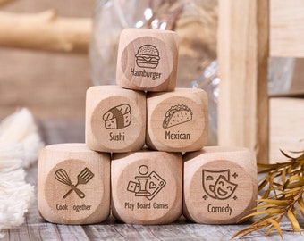 Personalized Movie/Food Dice Wooden Engraved Dice Custom Movie Dice Date Night Dinner Decision Anniversary Gift For Him What To Eat Game