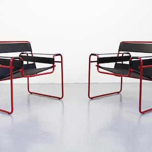 Wassily Chair Black Leather Marcel Breuer Knoll Seats
