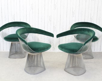 Set of 4 Knoll Warren Platner Steel Velvet Chairs