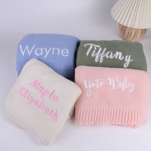 Baby Blanket, Stroller Blanket, Baby Gift, Newborn Gift, Embroidered Baby Shower Gift,Personalized Name, Newborn Baby Gift, Soft Cotton Knit