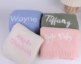 Baby Blanket, Stroller Blanket, Baby Gift, Newborn Gift, Embroidered Baby Shower Gift,Personalized Name, Newborn Baby Gift, Soft Cotton Knit