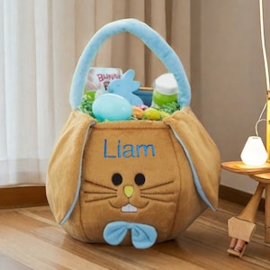 Personalisierter Plüsch-Osterkorb, Gestickter Osterhasen-Korb, Kinder-Kaninchen-Korb mit Namen, Benutzerdefinierte Ostern Tasche, Kinder-Ostern-Geschenk,Mädchen Jungen