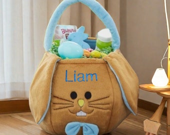 Personalized Plush Easter Basket, Embroidered Easter Bunny Basket,  Kids Bunny Basket with Name, Custom Easter Bag,Kids Easter Gift,Girl Boy