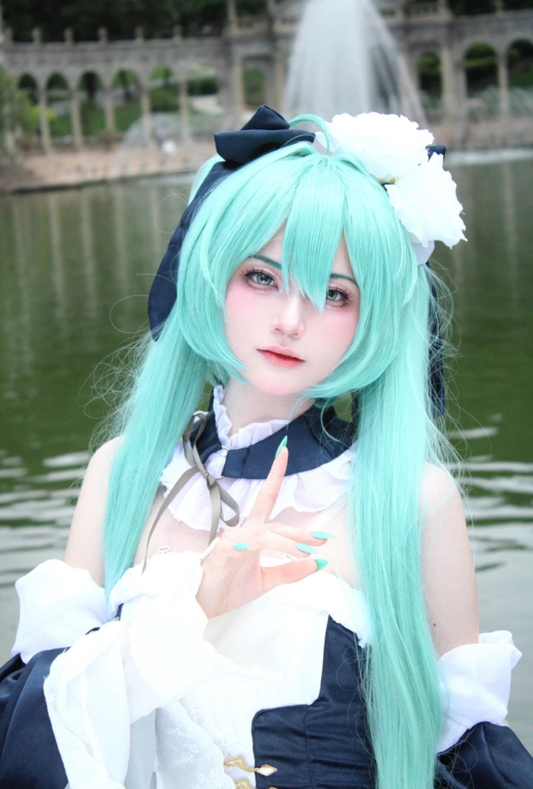 Hatsune Miku Cosplay Wig Anime Peripherals Hairnet Wig  Anime Festival Gift Handmade