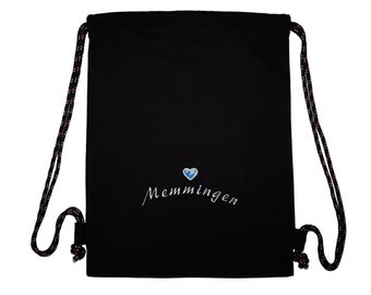 Memmingen gym bag black embroidered backpack bag sports bag gym bag Made in Bavaria sticker