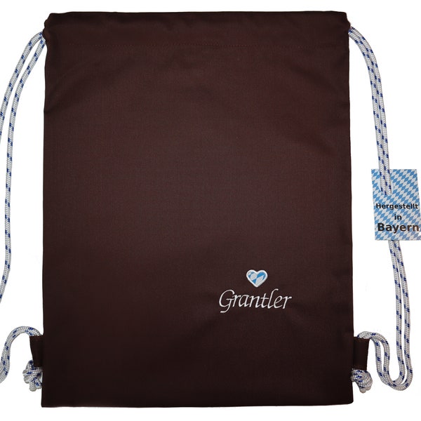 Grantler Turnbeutel bayrisch bestickt, nicht bedruckt Braun Tasche Rucksack