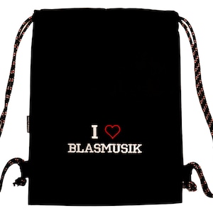 I LOVE BLASMUSIK Gym bag backpack brass instrument embroidered Made in Germany for the next folk festival Express delivery from Allgäu