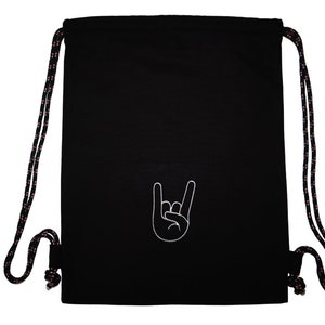 schwarzer Turnbeutel ROCK N ROLL Heavy Metal Turnbeutel Tasche bestickt Rucksack Tasche Sporttasche Heavy Metal Rock Sticker Festival
