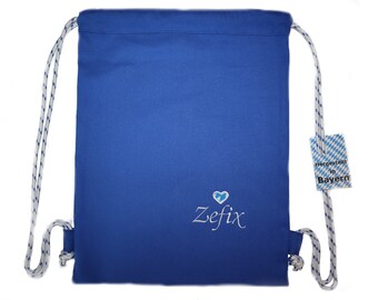 Zefix gym bag Bavarian embroidered blue bag backpack customizable