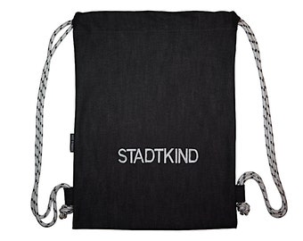 STADTKIND Turnbeutel bestickt, nicht bedruckt grau Tasche Rucksack nett Geschenkidee Made in Germany