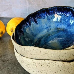 Handmade Pyrite Stoneware Bowl - Blue Glaze | Ceramic | Pottery | Organic Aesthetic | Wabi-sabi