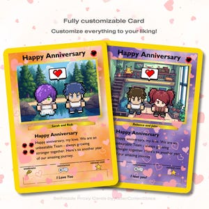 Tarjeta de aniversario de Pokémon dibujada a mano, regalo de aniversario para él o ella, tarjeta de aniversario especial, encantador regalo de Pokémon para parejas