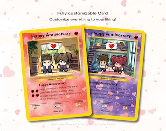 Biglietto d'anniversario personalizzato ispirato ai Pokemon, biglietto Pokemon dipinto a mano come regalo di San Valentino, biglietto d'auguri originale, biglietto di fidanzamento per matrimonio