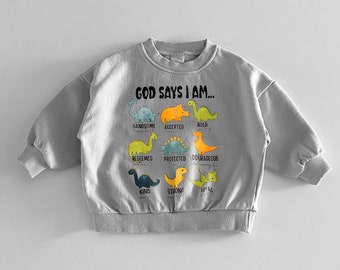 God Says I Am Handsome Toddler Sweatshirt - Vintage Natural Crew Neck- St Patrick's Day Kids Pullover