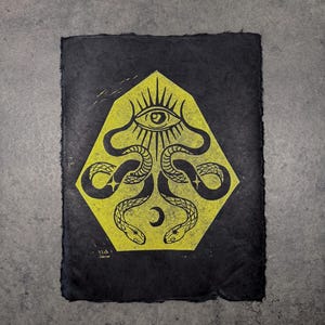 Gold Twin Snakes Linocut Print
