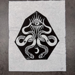 Twin Snakes Linocut Print