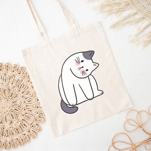 Cute Cat Canvas Tote Bag, Shopping Tote Bag, Black tote bag, Cotton bag, Shopping Bag, Canvas Tote, Tote gift bag, Black gift bag image 5
