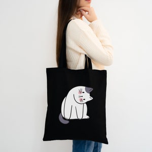 Cute Cat Canvas Tote Bag, Shopping Tote Bag, Black tote bag, Cotton bag, Shopping Bag, Canvas Tote, Tote gift bag, Black gift bag image 3