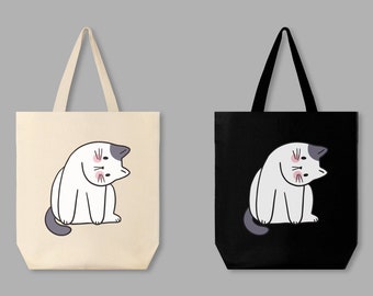 Cute Cat Canvas Tote Bag, Shopping Tote Bag, Black tote bag, Cotton bag, Shopping Bag, Canvas Tote, Tote gift bag, Black gift bag