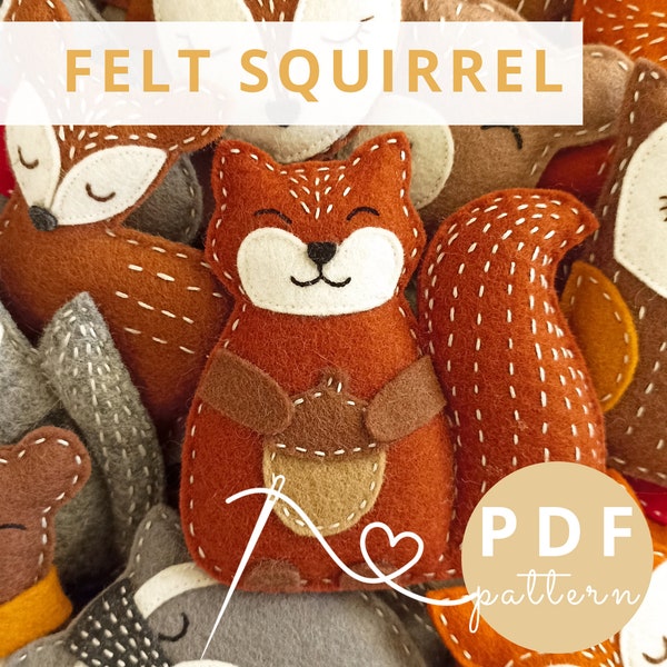 SQUIRREL SEWING PATTERN pdf - felt ornament for baby mobile / woodland nursery decoration, stuffed animal toy for baby room