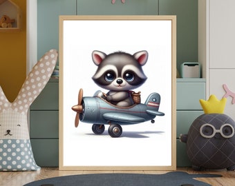 Animal Nursery Decor: Gray and White Raccoon Wall Print - Charm and Sweetness for Your Baby's Room