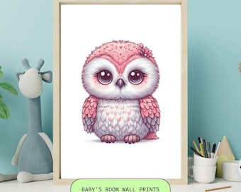Animal Nursery Decor: Pink Owl Wall Print - Charm and Sweetness for Your Baby's Room