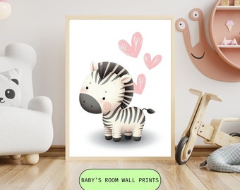 Animal Nursery Decor: Sweetheart Zebra Wall Print - Delightful Charm for Your Baby's Space