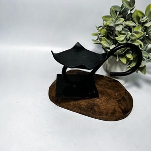 Vintage Brutalist MCM Mid Century Art Metal Chamberstick Candle Holder, Black Iron design