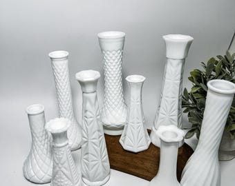 Vintage Mid Century Fluted White Milk Glass Scalloped Edge Vase