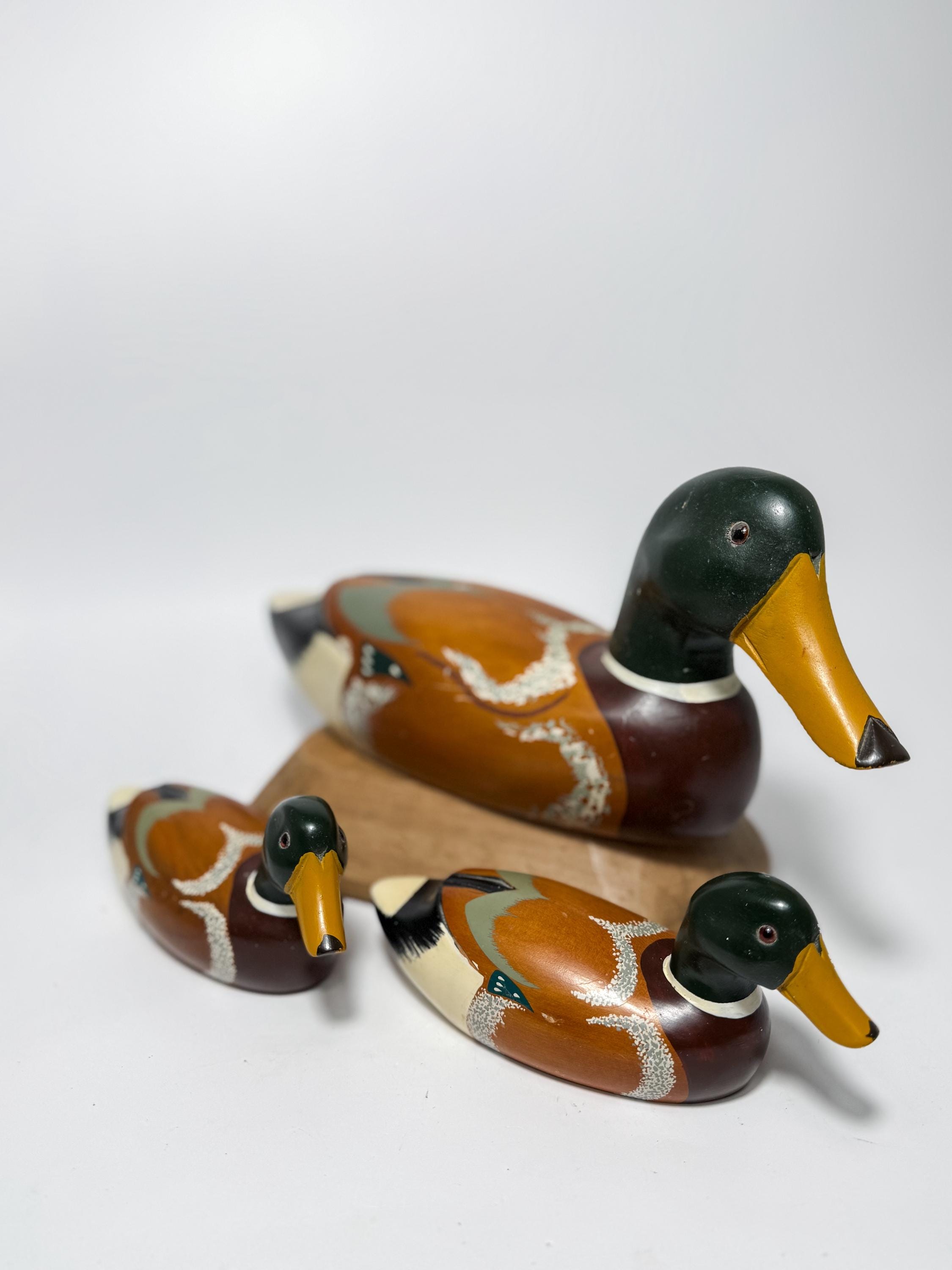 ヴィンテージ木製マガモデコイセット：ソリッドボディ、ガラスの目