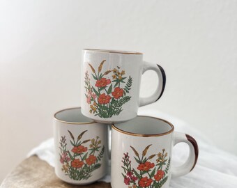 Vintage Otagiri Japan Wildflower Mugs Set of 3 | Speckled