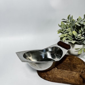 Vintage MCM Denmark Stainless Steel Teak Serving Dish, Gravy Boat Mid Century Modern Stainless Steel Serving Dishes