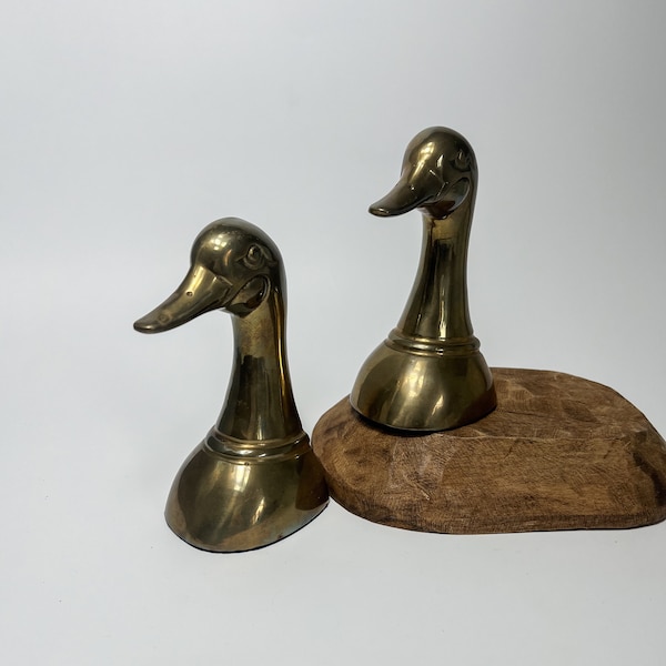 Vintage Mid Century Modern MCM Solid Brass Mallard Duck Head Bookends